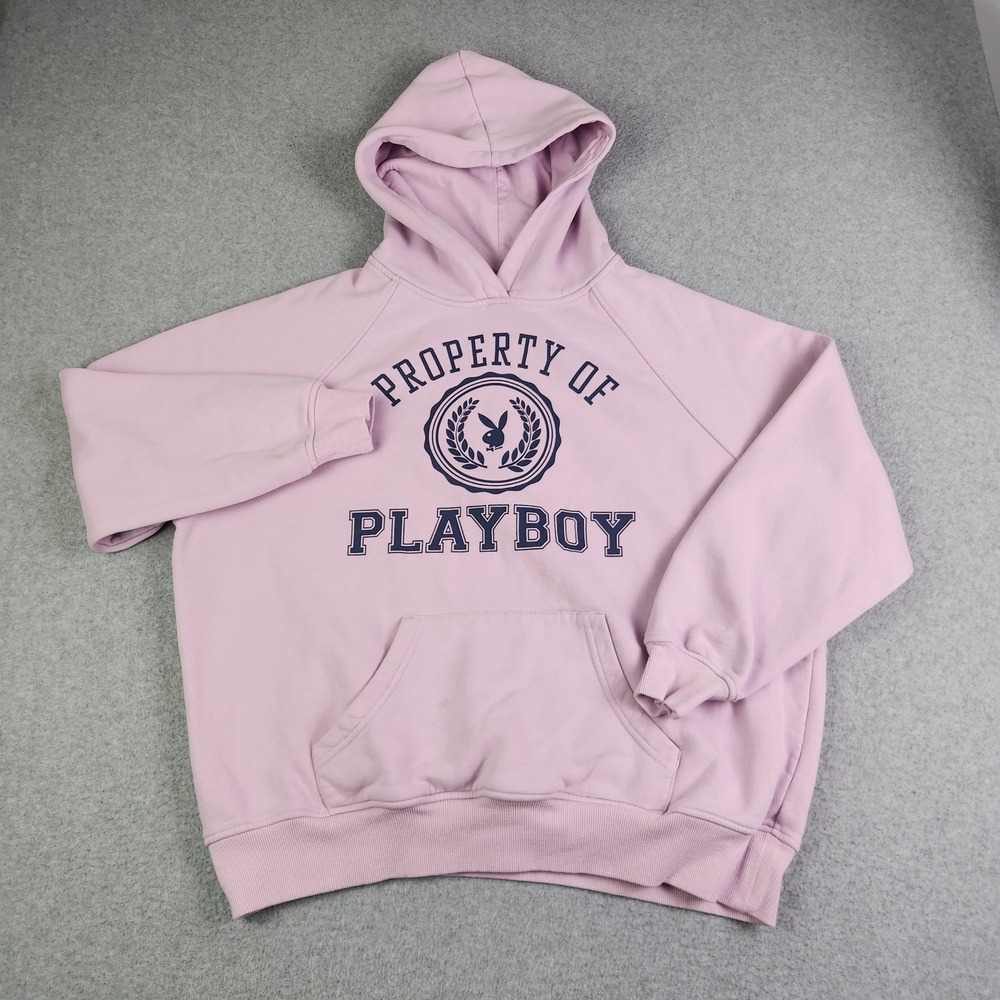 Playboy by PacSun Hoodie Women Small Pink Oversized Fit Fleece Lined Graphic